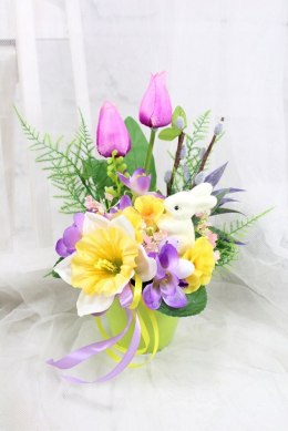 Stroik Wielkanocny na grób elegancki dekoracja nagrobna tulipany zajączek