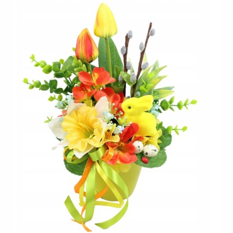 Stroik Wielkanocny na grób elegancki dekoracja nagrobna tulipany zajączek