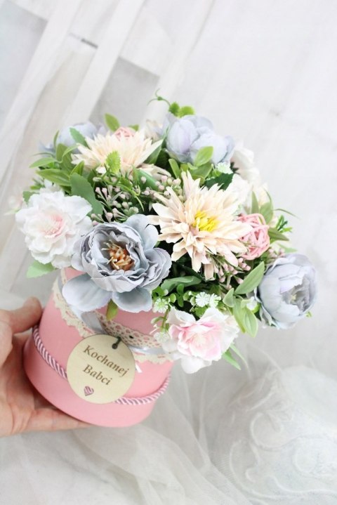 Stroik box prezent kwiaty dla Dziadka Babci pachnący bukiet kwiatów