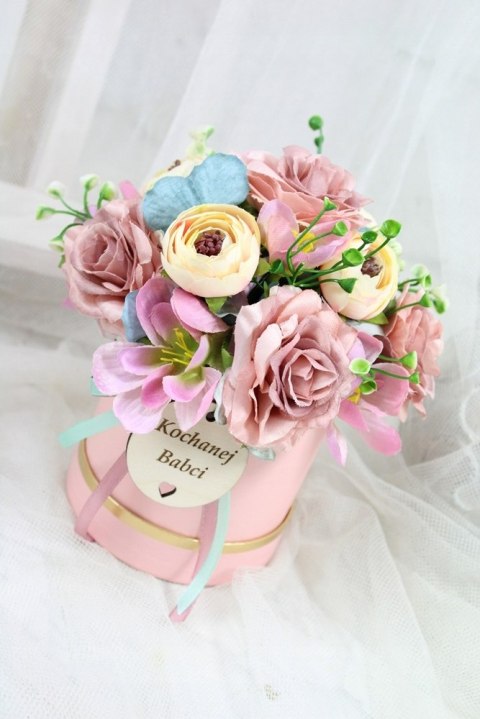 Stroik box prezent kwiaty dla Dziadka Babci pachnący bukiet kwiatów