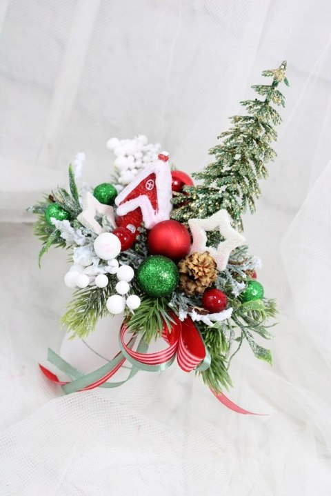 Świąteczny stroik na stół box dekoracja domu domek