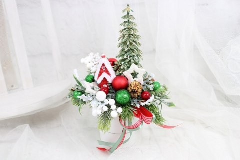 Świąteczny stroik na stół box dekoracja domu domek