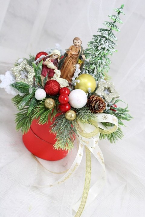 Świąteczny stroik na stół box dekoracja domu szopka