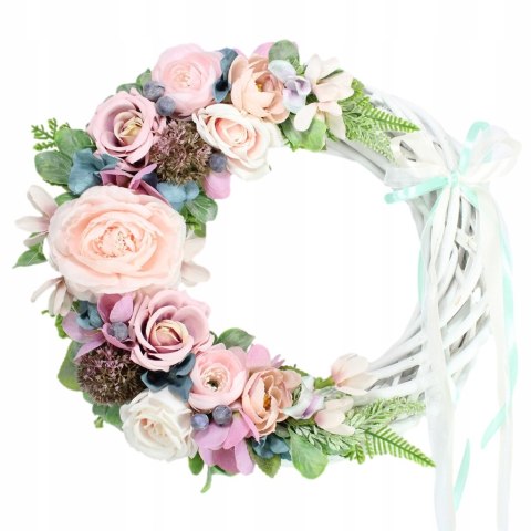 Wianek kwiatowy dekoracja domu drzwi stroik Pudrowy