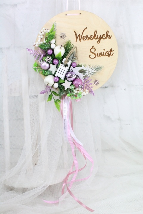 Wianek stroik świąteczny drewno dekoracja do domu