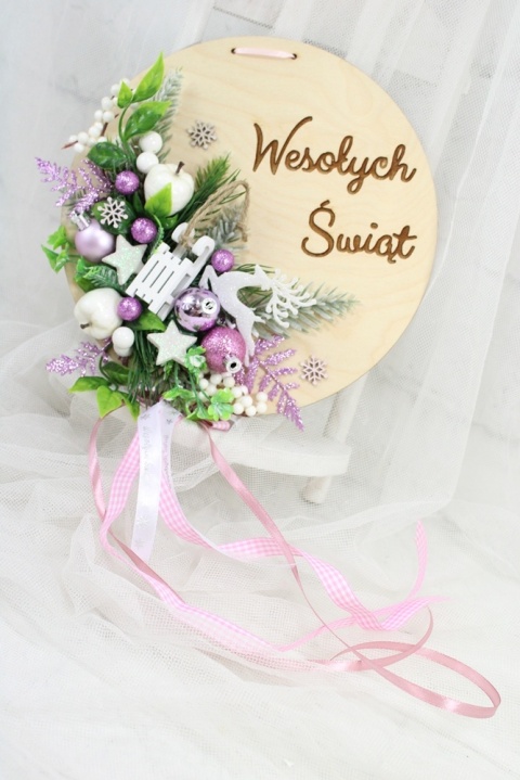 Wianek stroik świąteczny drewno dekoracja do domu