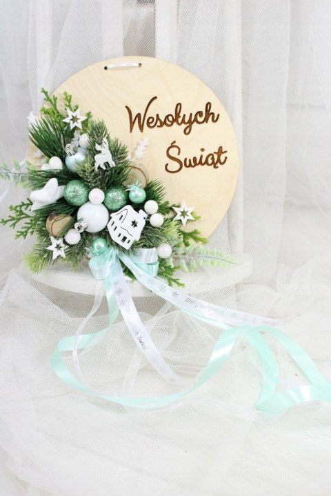 Wianek stroik świąteczny drewno dekoracja do domu