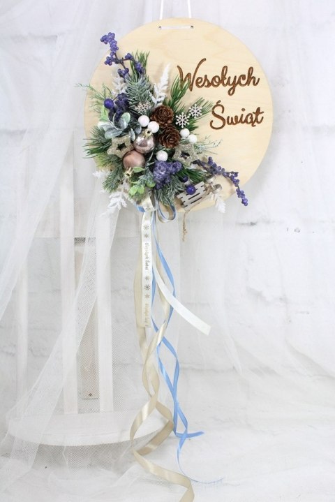 Wianek stroik świąteczny drewno dekoracja do domu