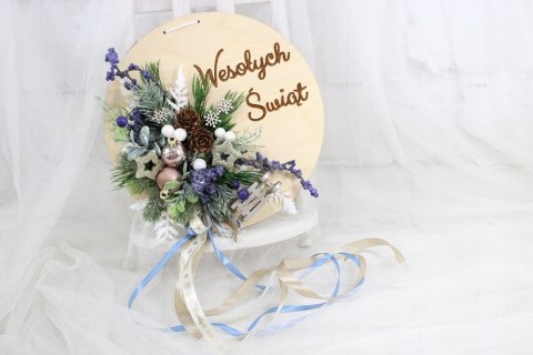 Wianek stroik świąteczny drewno dekoracja do domu