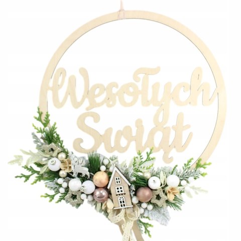 Wianek stroik świąteczny obręcz dekoracja do domu domek
