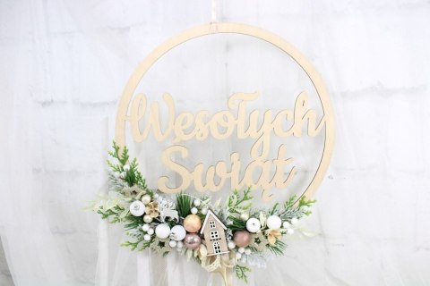 Wianek stroik świąteczny obręcz dekoracja do domu domek