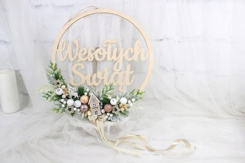 Wianek stroik świąteczny obręcz dekoracja do domu domek