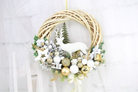 Wianek świąteczny wieniec na drzwi stroik złoty renifer