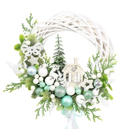 Wianek świąteczny wieniec stroik na drzwi DOMEK mięta
