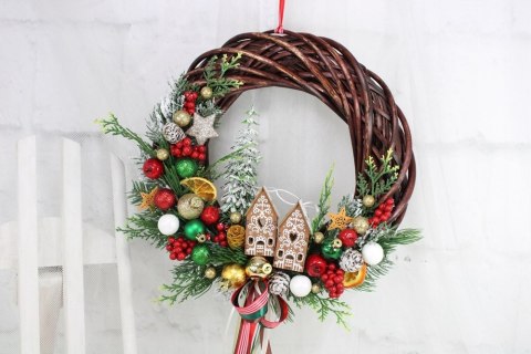 Wianek świąteczny wieniec stroik na drzwi dekoracja DOMEK