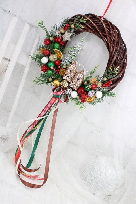 Wianek świąteczny wieniec stroik na drzwi dekoracja DOMEK