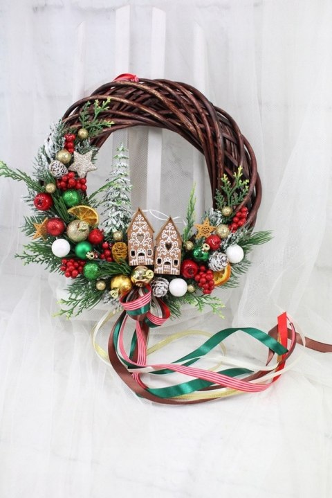 Wianek świąteczny wieniec stroik na drzwi dekoracja DOMEK