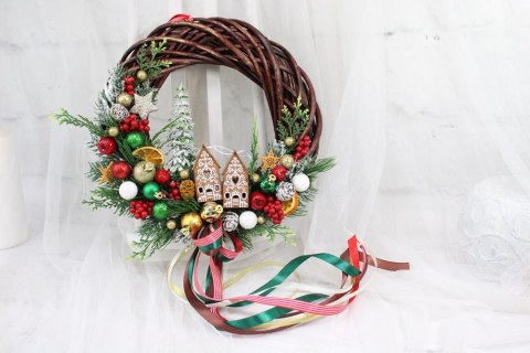Wianek świąteczny wieniec stroik na drzwi dekoracja DOMEK