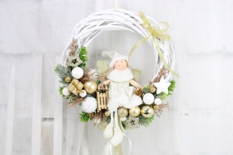Wianek świąteczny wieniec stroik na drzwi ozdoba domu aniołek