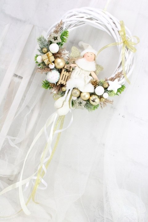 Wianek świąteczny wieniec stroik na drzwi ozdoba domu aniołek