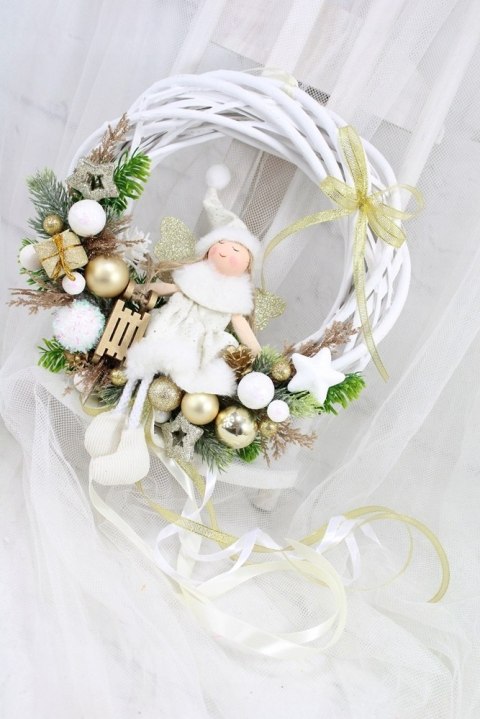 Wianek świąteczny wieniec stroik na drzwi ozdoba domu aniołek
