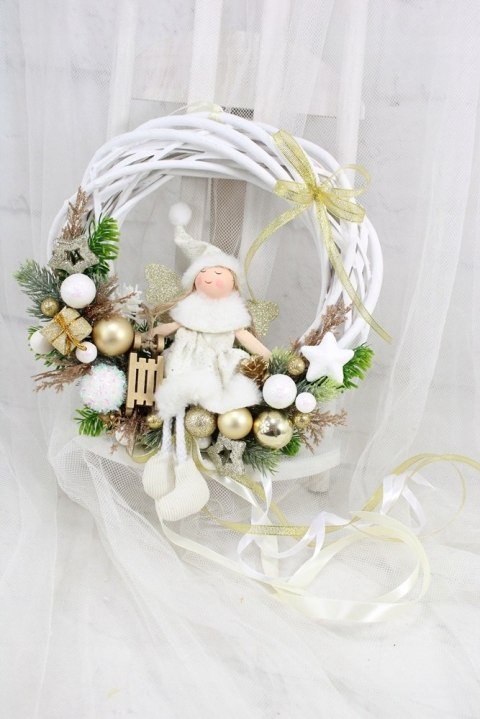 Wianek świąteczny wieniec stroik na drzwi ozdoba domu aniołek