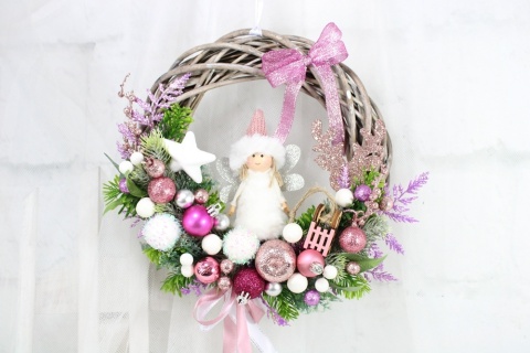 Wianek świąteczny wieniec stroik na drzwi ozdoba domu aniołek