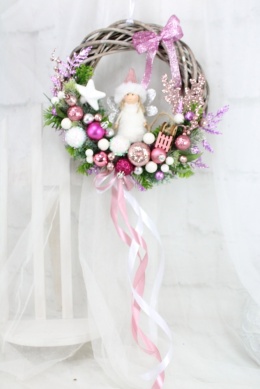 Wianek świąteczny wieniec stroik na drzwi ozdoba domu aniołek