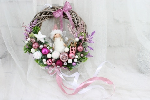 Wianek świąteczny wieniec stroik na drzwi ozdoba domu aniołek