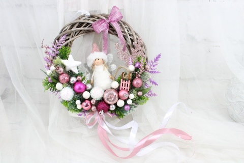 Wianek świąteczny wieniec stroik na drzwi ozdoba domu aniołek