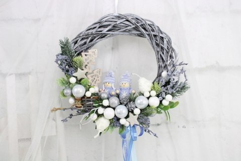 Wianek świąteczny wieniec stroik na drzwi ozdoba domu niebieski