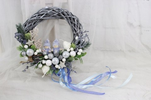 Wianek świąteczny wieniec stroik na drzwi ozdoba domu niebieski