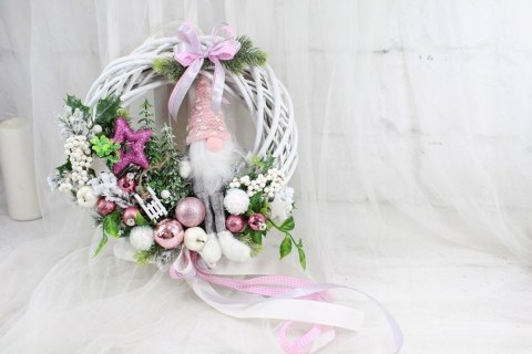 Wianek świąteczny wieniec stroik na drzwi ozdoba domu skrzat