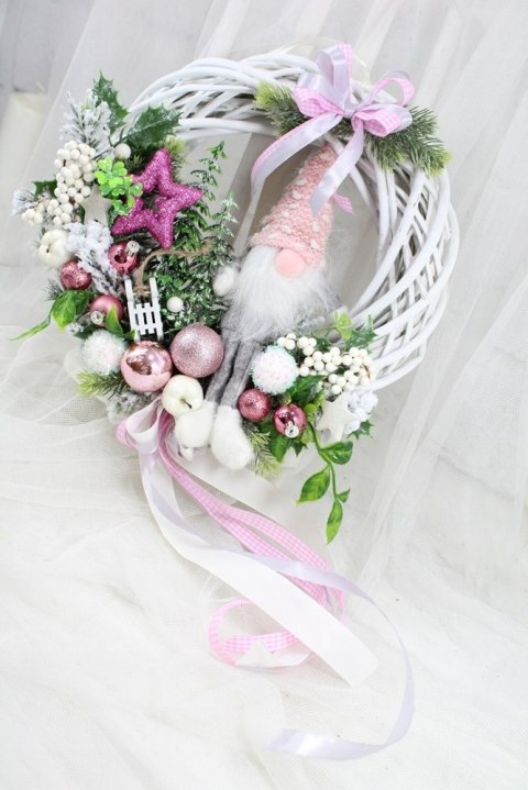 Wianek świąteczny wieniec stroik na drzwi ozdoba domu skrzat