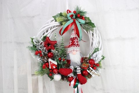 Wianek świąteczny wieniec stroik na drzwi ozdoba domu skrzat