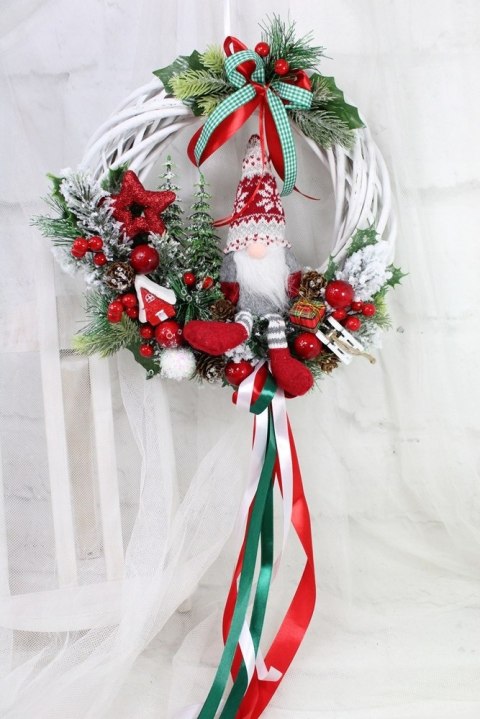 Wianek świąteczny wieniec stroik na drzwi ozdoba domu skrzat