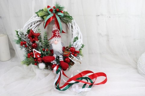 Wianek świąteczny wieniec stroik na drzwi ozdoba domu skrzat