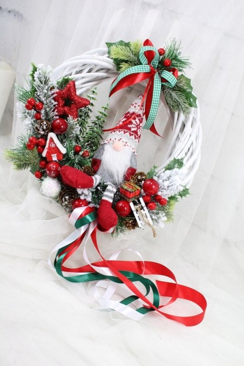 Wianek świąteczny wieniec stroik na drzwi ozdoba domu skrzat