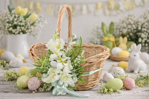 Koszyk wielkanocny na święconkę bolerko dekorowany koszyczek