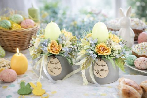 Stroik Wielkanocny na stół Świąteczna dekoracja domu świeca jajko