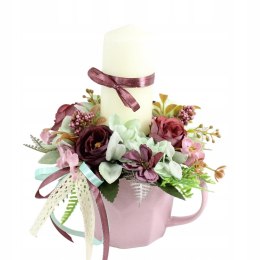 Stroik kwiatowy filiżanka świeca ozdoba stołu stylowa dekoracja