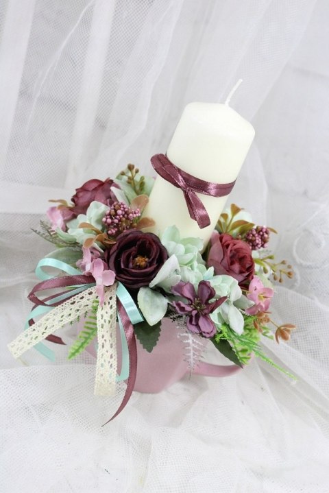 Stroik kwiatowy filiżanka świeca ozdoba stołu stylowa dekoracja