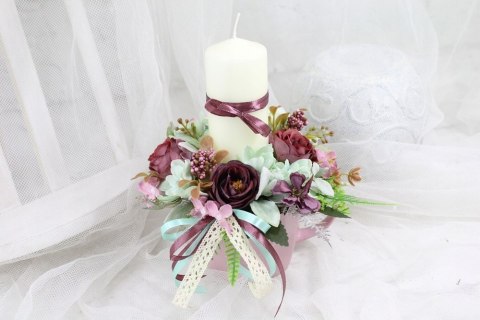 Stroik kwiatowy filiżanka świeca ozdoba stołu stylowa dekoracja