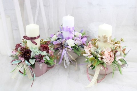 Stroik kwiatowy filiżanka świeca ozdoba stołu stylowa dekoracja