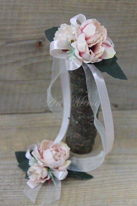 Kotylion na rękę lub przypinka peonia PUDROWY RÓŻ studniówka