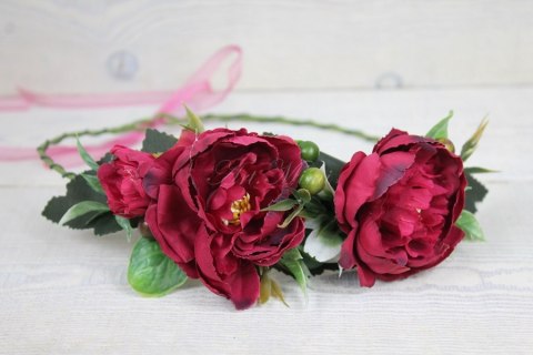 Wianek opaska peonia CZERWONY ślub wesele foto Wianek opaska peonia CZERWONY ślub wesele foto