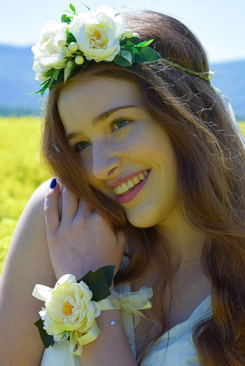 Wianek opaska peonia KREMOWA ślub wesele fotosesja Wianek opaska peonia KREMOWA ślub wesele fotosesja