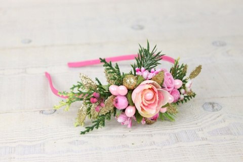 Opaska świąteczna do włosów RÓŻOWA sesja zdjęciowa