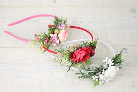 Opaska świąteczna do włosów RÓŻOWA sesja zdjęciowa