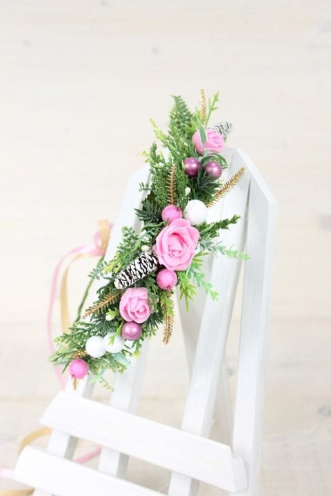 Wianek do włosów sesja świąteczna RÓŻOWY święta